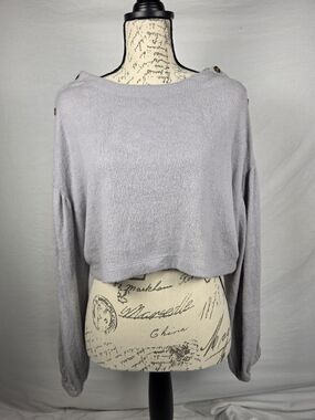 Out From Under Urban Outfitters Bethany Button Shoulder Cropped Sweater Gray - M